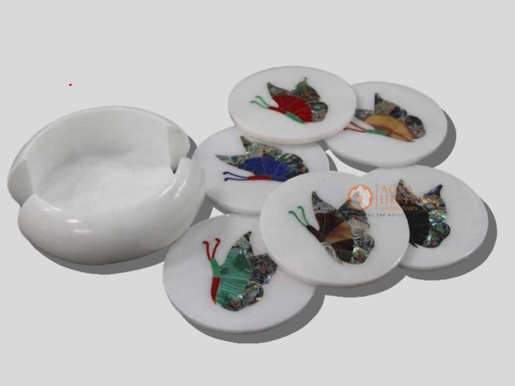 Multi Color Butterfly Art Tea Cup Coaster Set